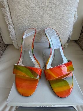 Charles Jourdan Multicolor Patent Slide Heels - 10